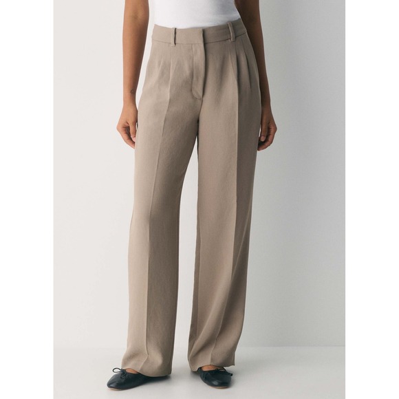 Aritzia The Effortless Wide Leg High Rise Trouser Pant Nomad Taupe Size 12 NWT - Picture 4 of 14
